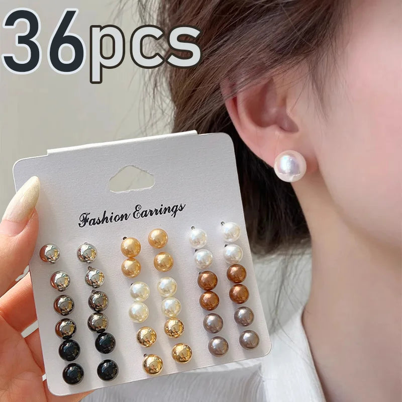 Korean Small Pearl Earrings Set Luxury Ear Studs Simply Fashion Wedding Jewelry Sweet Girls Ear Accessory Women Daily Earrings