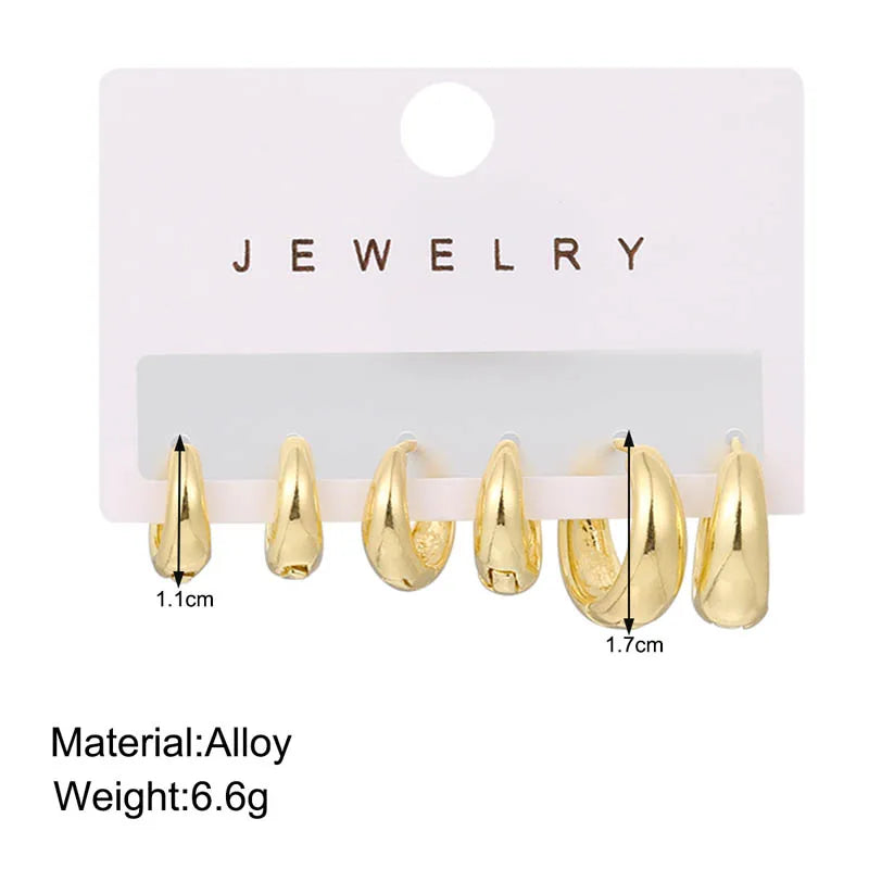 6Pcs/set Punk Huggie Hoop Earrings for Women Simple Metal Gold Color Circle Small Earrings Minimalist Rock Jewelry Party Gifts