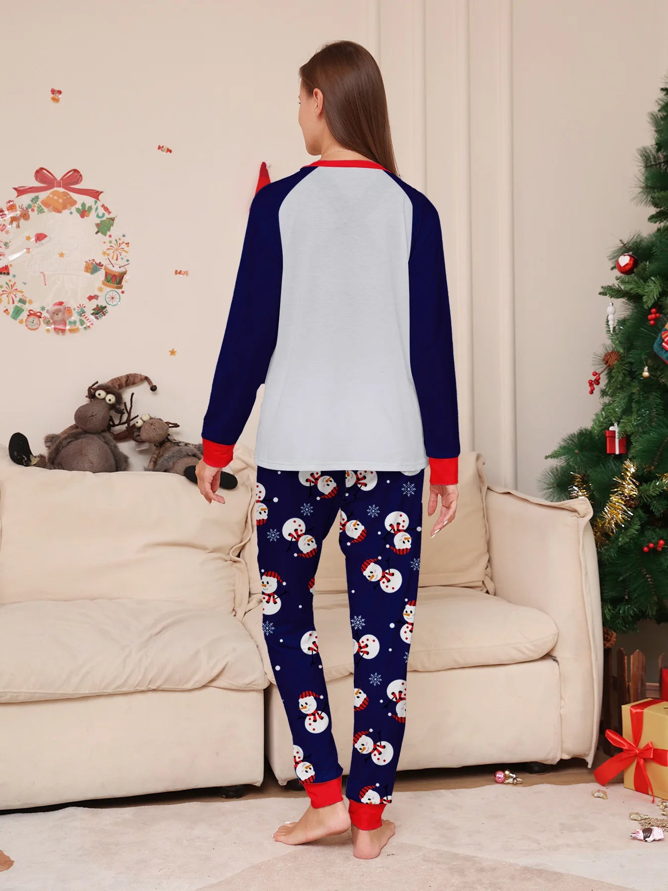 New Year's 2024 New Sleepwear for Sleeping White Snowman Parent Child Christmas Pajamas Cartoon Family Pajamas for Couples