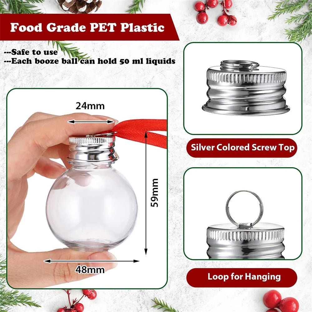 10Pcs Christmas Tree Ornament Fillable Booze Water Bottle Bulbs Shape Plastic Clear Christmas Ball Bell Pendant Home Party Decor