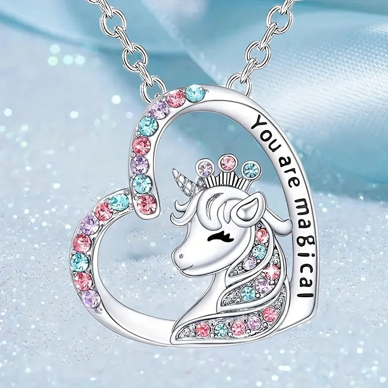 Gorgeous Unicorn Jewelry Set Cute Cartoon Style Unicorn Necklace Earrings Ring Bracelet Perfect Women’s Jewelry Christmas Gifts