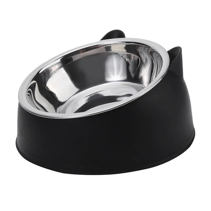 Cat Dog Bowl 15 Degrees Tilted Stainless Steel Cat Bowl Safeguard Neck Puppy Cats Feeder Non-slip Crashworthiness Pet Bowl