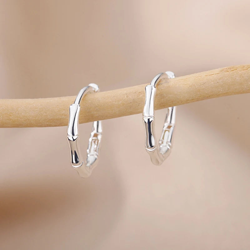 Bamboo Joint Hoop Earrings For Women Gold Color Stainless Steel Round Earring Female Fashion Ear Jewelry Brincos Birthday Gift