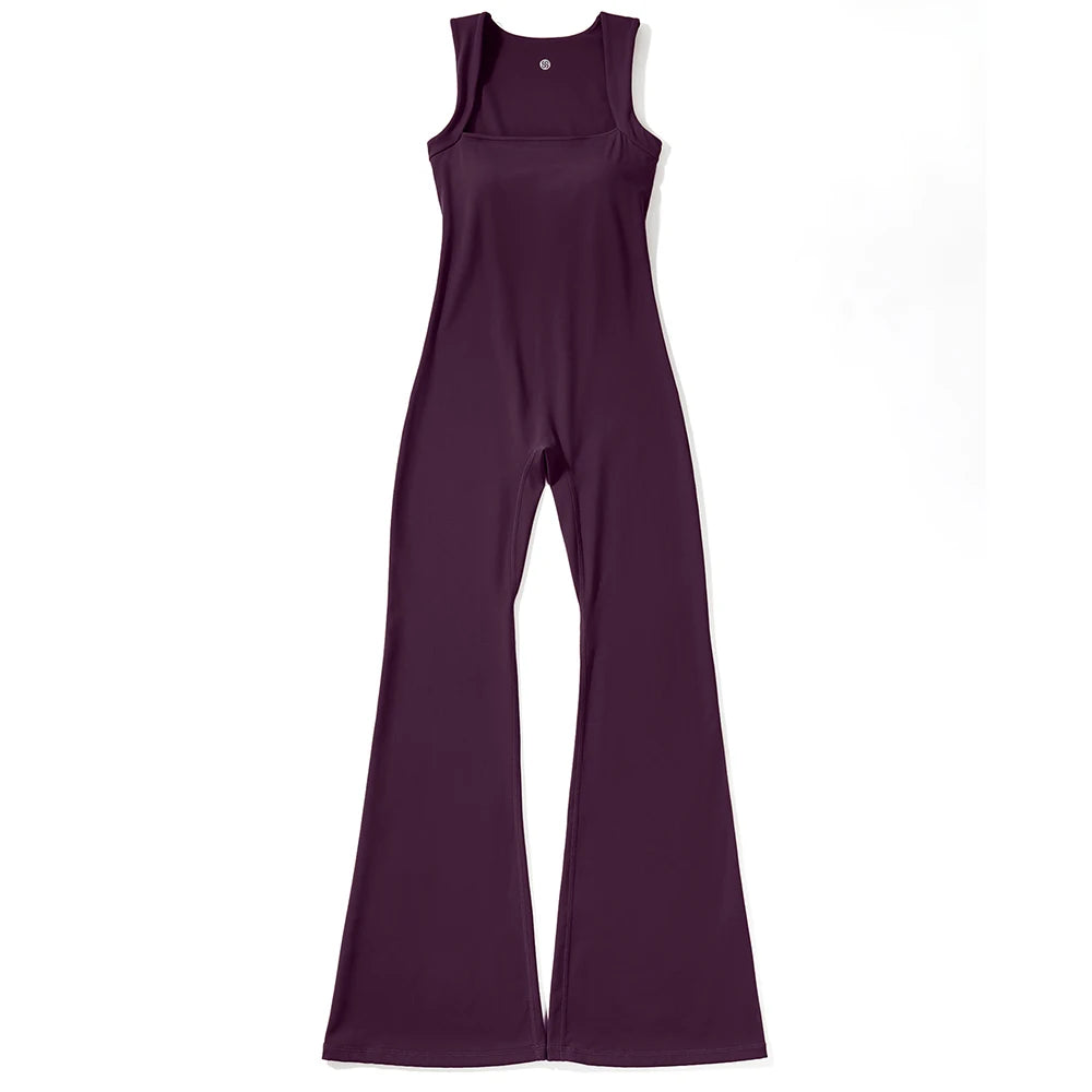 Women's Sleeveless Bodysuit Flared Pants  Square Neck Full Seasons Casual Fitness Playsuit Sleeveless  Streewear Jumpsuits  Lady