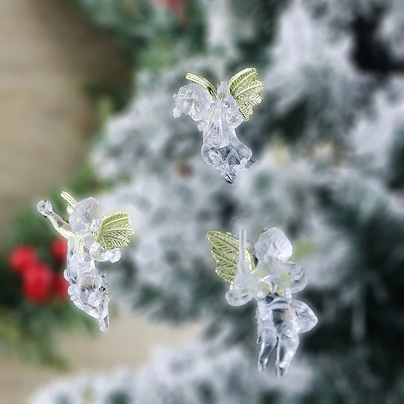 (4 Pcs/pack)5x7cm Christmas Transparent Angel Pendant New Year's Holiday Party Decoration Creative Children's Gift Plasticc