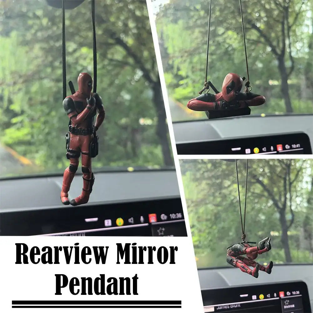 Deadpool Cartoon Car Rearview Mirror Pendant Read A Book SUCK IT Car Pendant Interior Accessories Anging Ornament Auto Styling