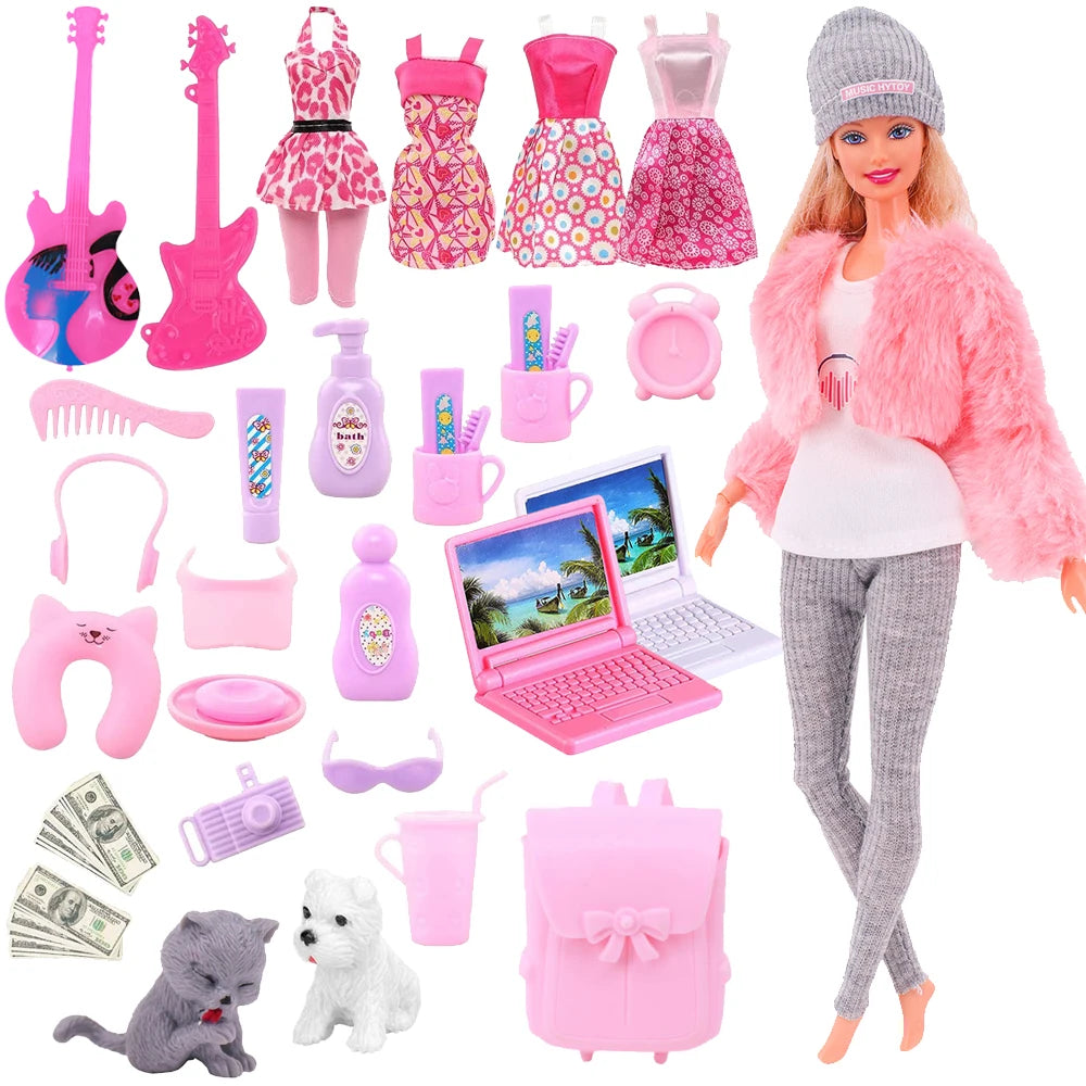 Pink 43 Pieces Barbies Doll Clothes Shoes Accessories Travel Suitcase Toys Fit 18Inch Barbies Doll,1/6 BJD&Blythe Toys For Girls