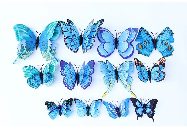 12pcs 3D Double Layer Butterflies Wall Stickers Living Room Decor Wedding Kids Room Decoration DIY Wall Art Magnet Stickers