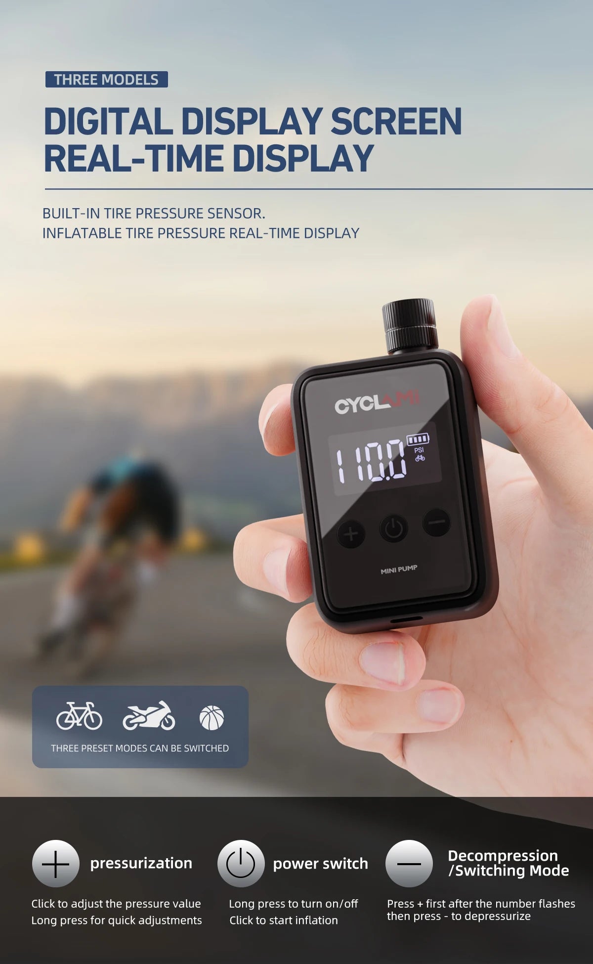 150 PSI Portable Pocket Bike Electric Air Pump MINI Fast Rechargeable Compressor Tire Inflator For Bicycle Digital Gauge Display