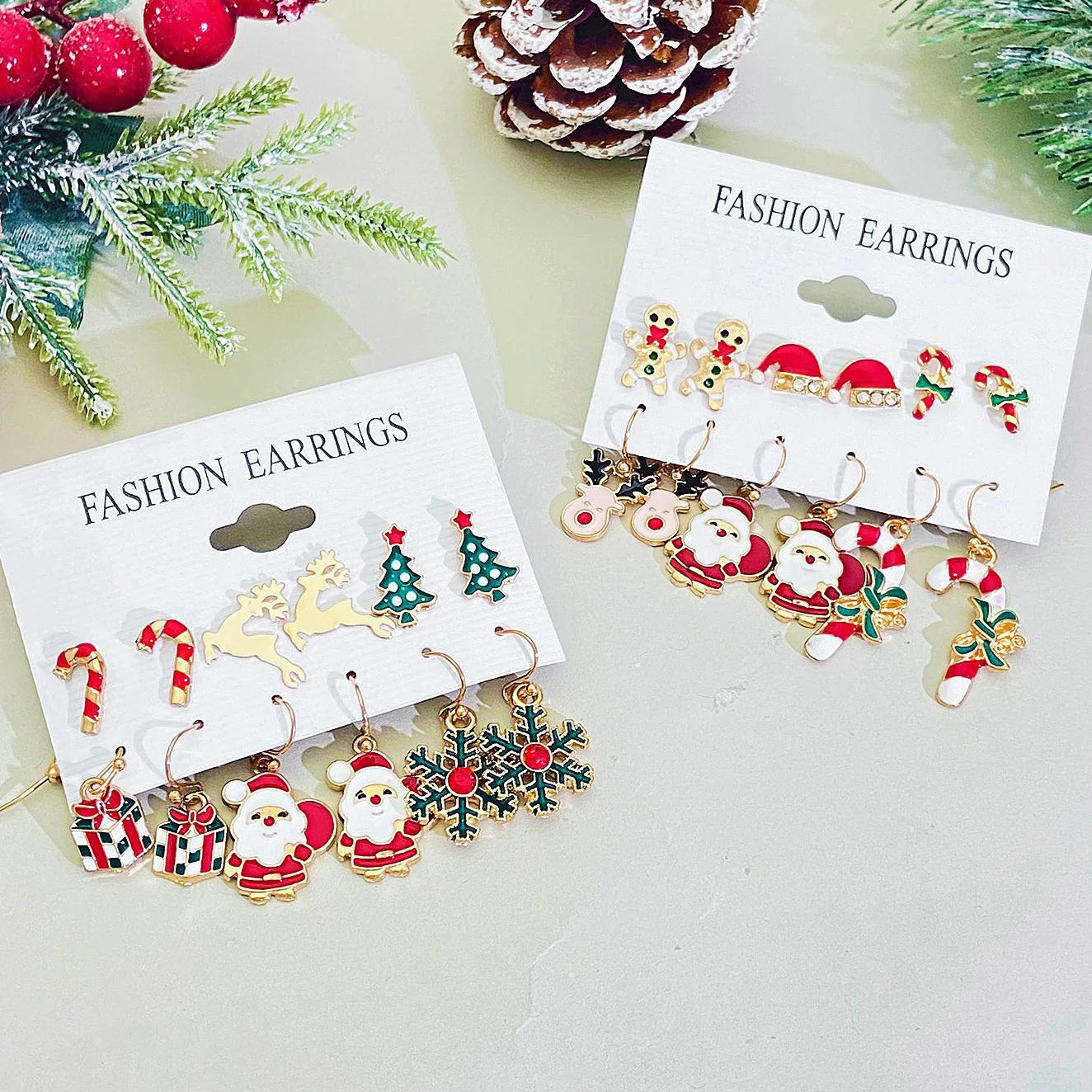 Christmas Earrings Set Combination Ins Style Creative Design Snowman Snowflake Elk Christmas Tree Earrings Stud Earrings