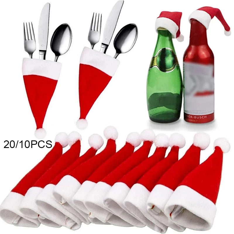 20pcs Christmas Wine Cup Glass Ring Xmas Elk Wine Cup Cards For Christmas Home Decorations Navidad Gifts New Year Party Supplies