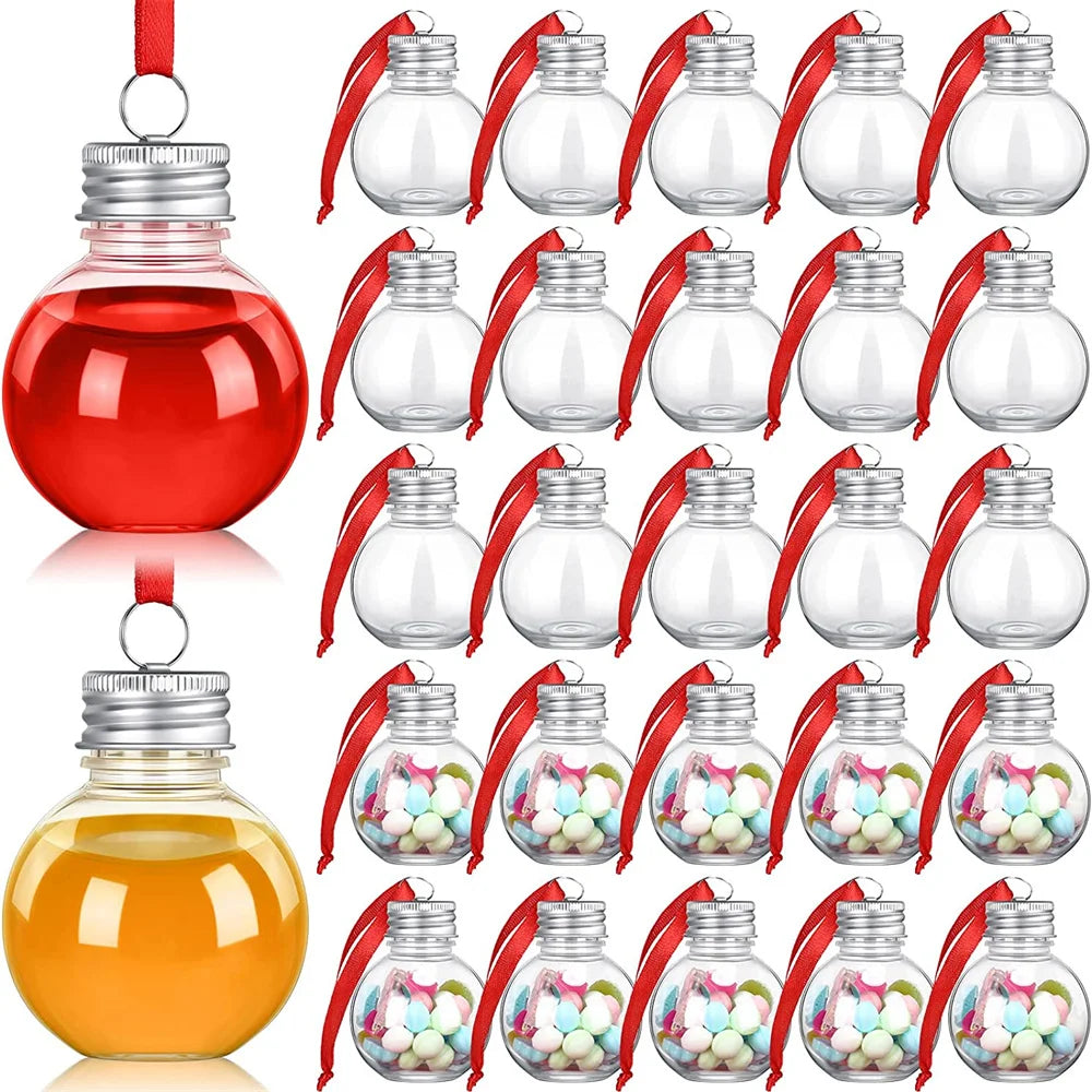 10Pcs Christmas Tree Ornament Fillable Booze Water Bottle Bulbs Shape Plastic Clear Christmas Ball Bell Pendant Home Party Decor