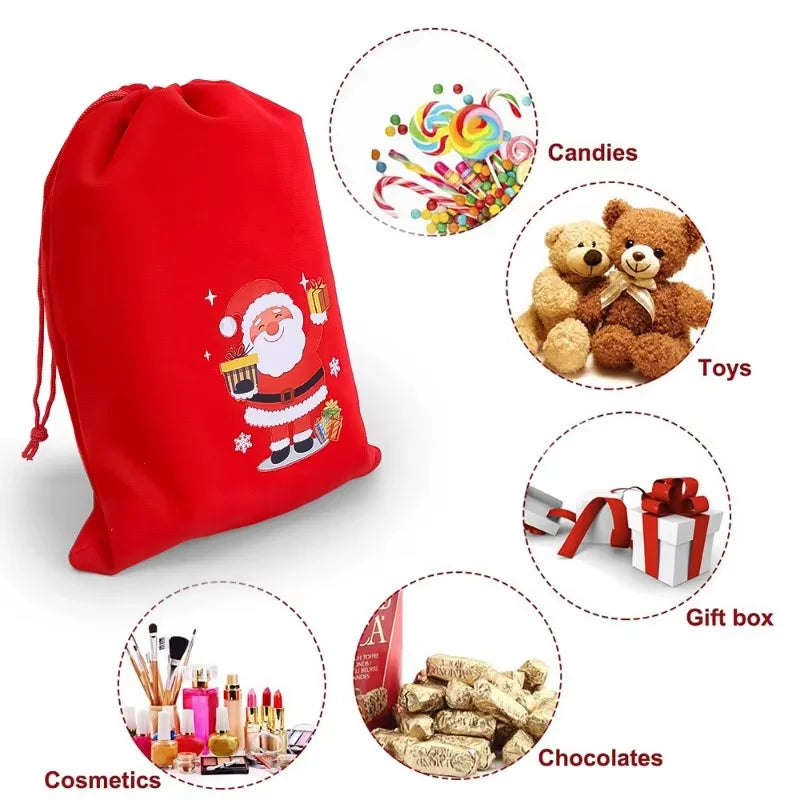 20pcs Christmas Gift Bags Drawstring Bags for Children Candy Bags Drawstring Drawstring Gift Bags Red Christmas Flannel Bags