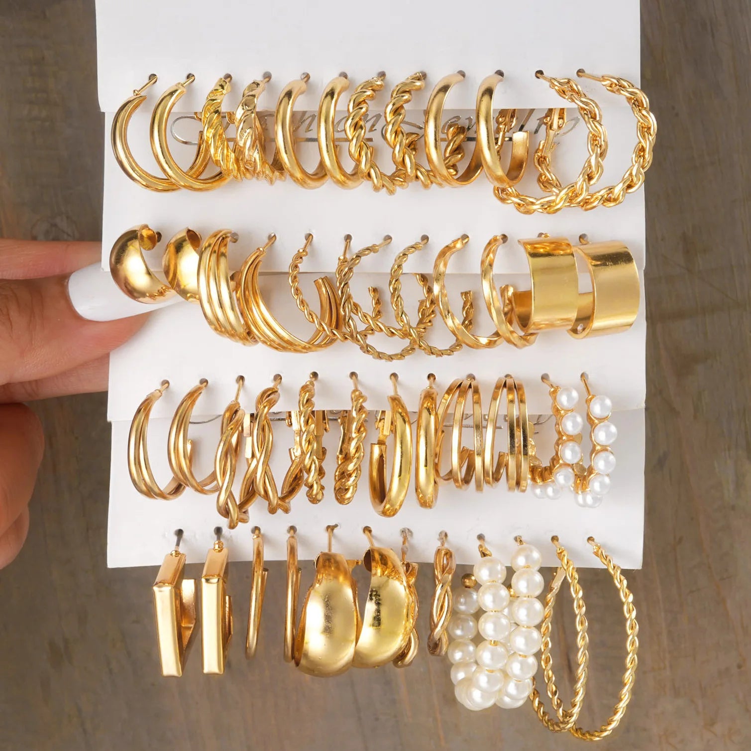 48 PCS/set Pearl Twist Hoop Earrings Set Metal Heart 2024 Fashion Trend Women Jewelry Party Dating Gifts Daily Wear Accessories