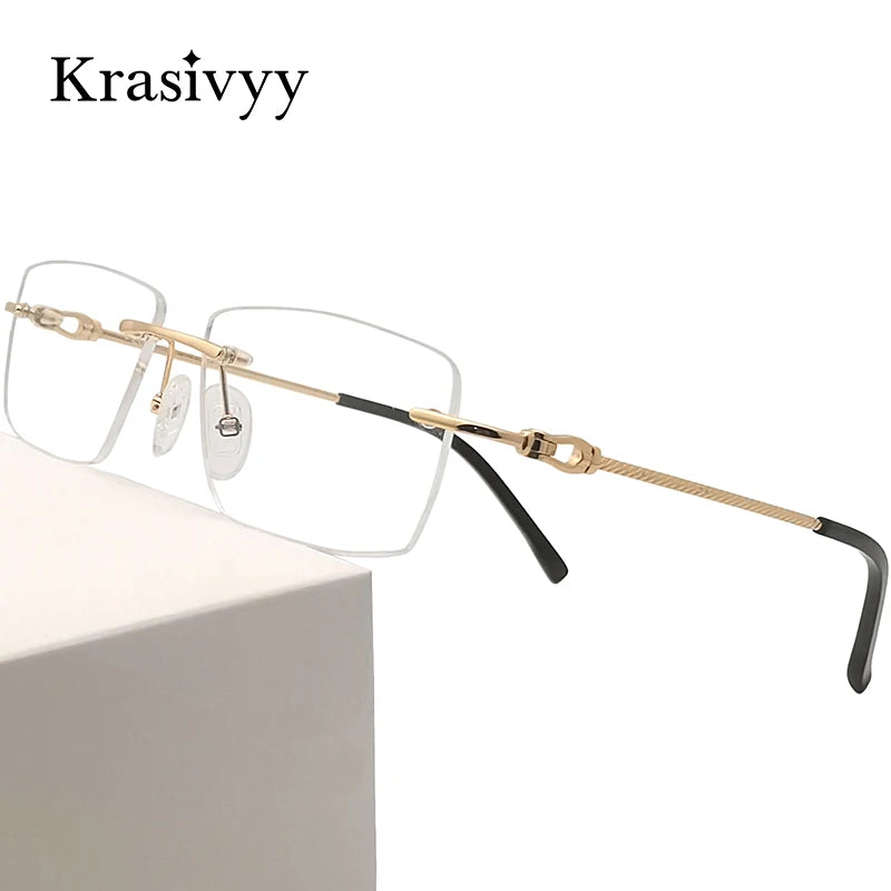 Krasivyy Pure Titanium Rimless Glasses Frame Men Ultralight Optical Prescription Eyeglasses Women 2024 New Myopia Square Eyewear