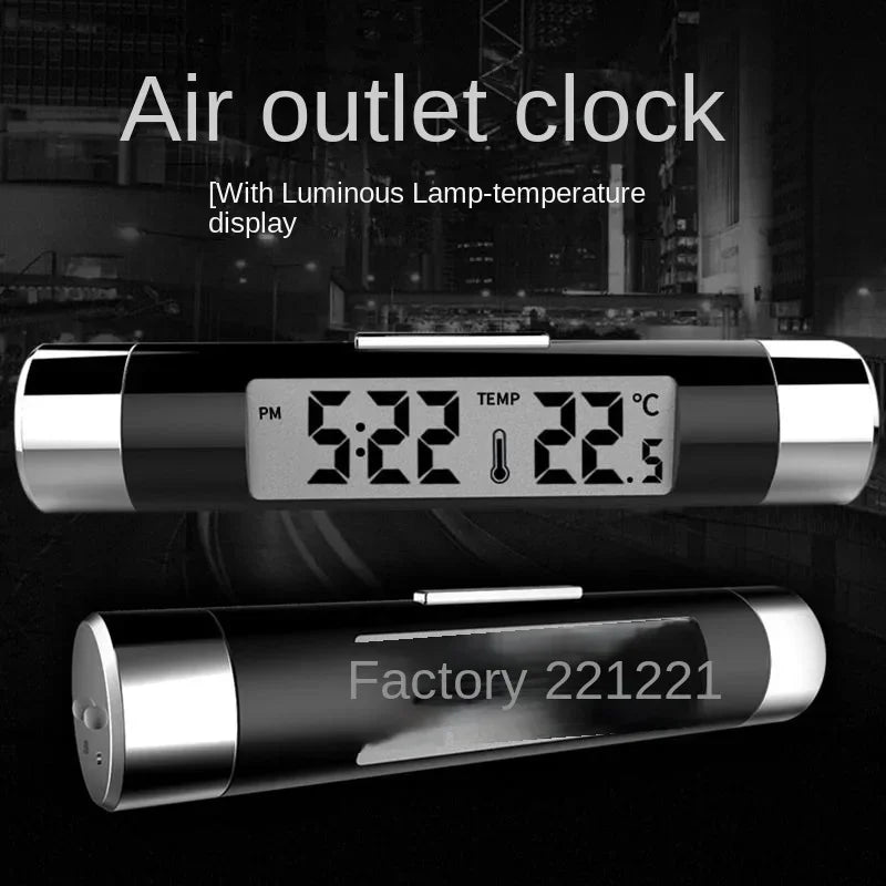 Car Air Outlet Thermometer Electronic Clock Time Led Digital Display Thermometer with Back Luminous Car Supplies Clock for Car