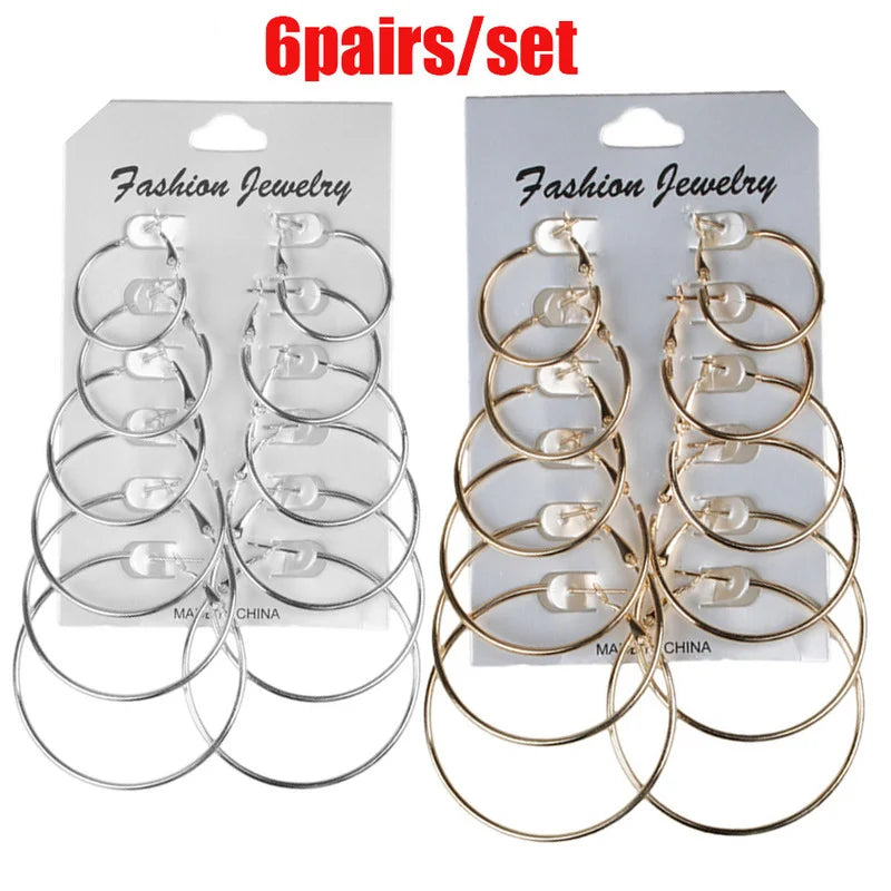 12Pairs/6Pairs/1Pair Simple Punk Hoop Earrings Set Big Circle  Jewelry for Women Girls Ear Hoops Earring Round Oversized