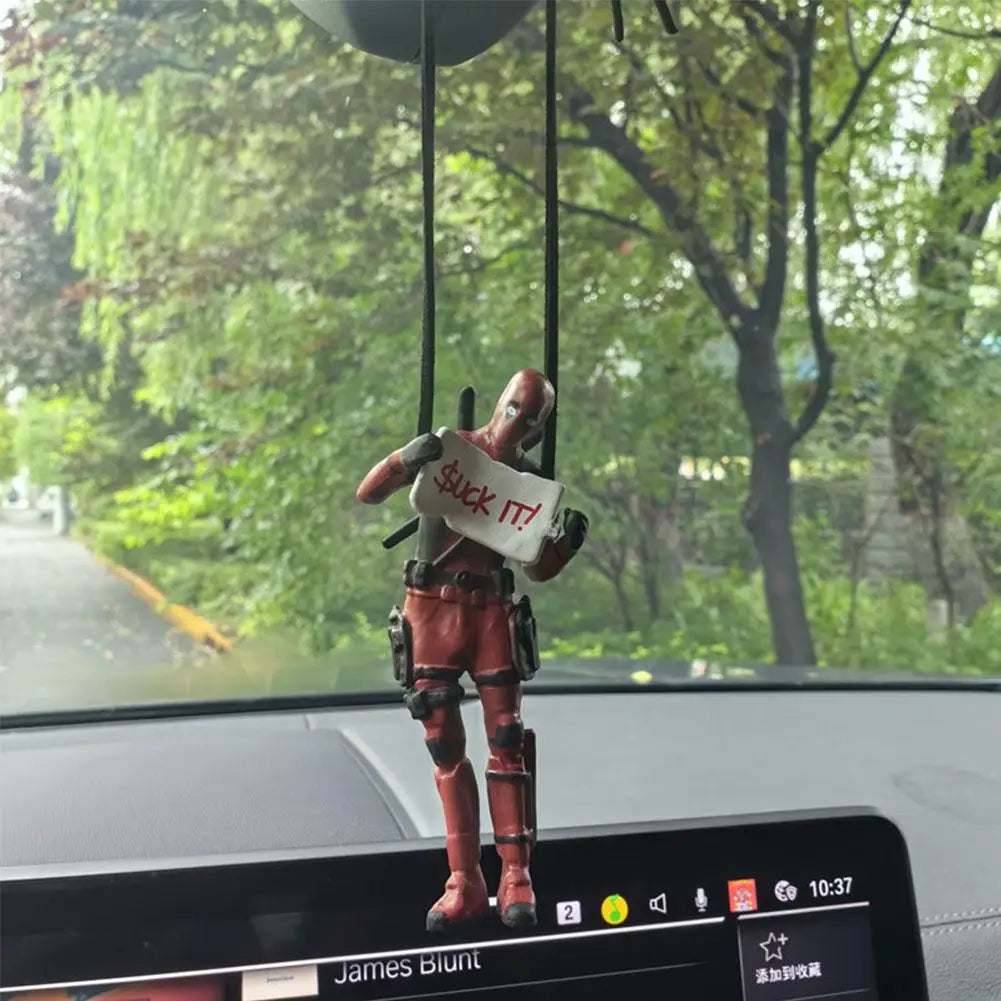 Deadpool Cartoon Car Rearview Mirror Pendant Read A Book SUCK IT Car Pendant Interior Accessories Anging Ornament Auto Styling