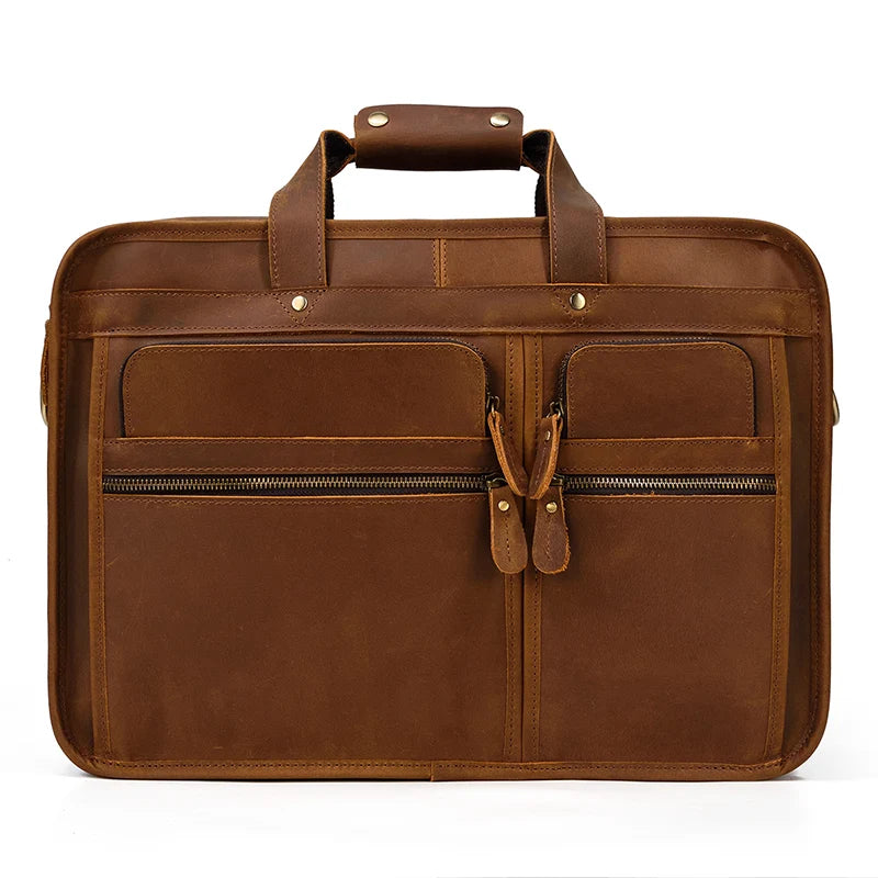 17.3 Inch Laptop Briefcase Genuien Leather Laptop Bag Business Travel Tote Bags Handbags For Men Male Large Brief Case Bag Retro