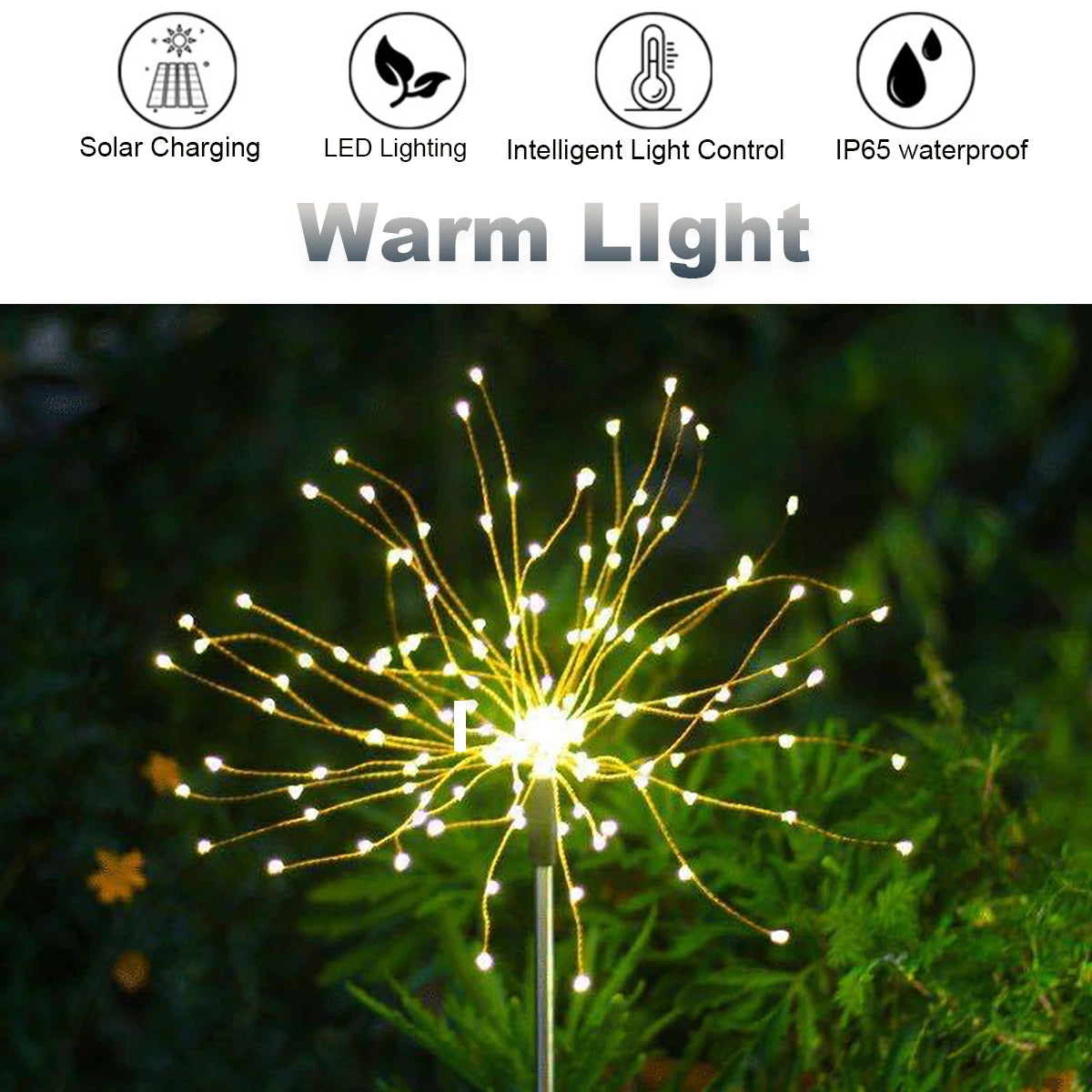 1pc Solar Powered String Lamp LED Solar Fireworks Lights Outdoor Dandelion Flash Fairy Lights for Garden Landscape Lawn Decor