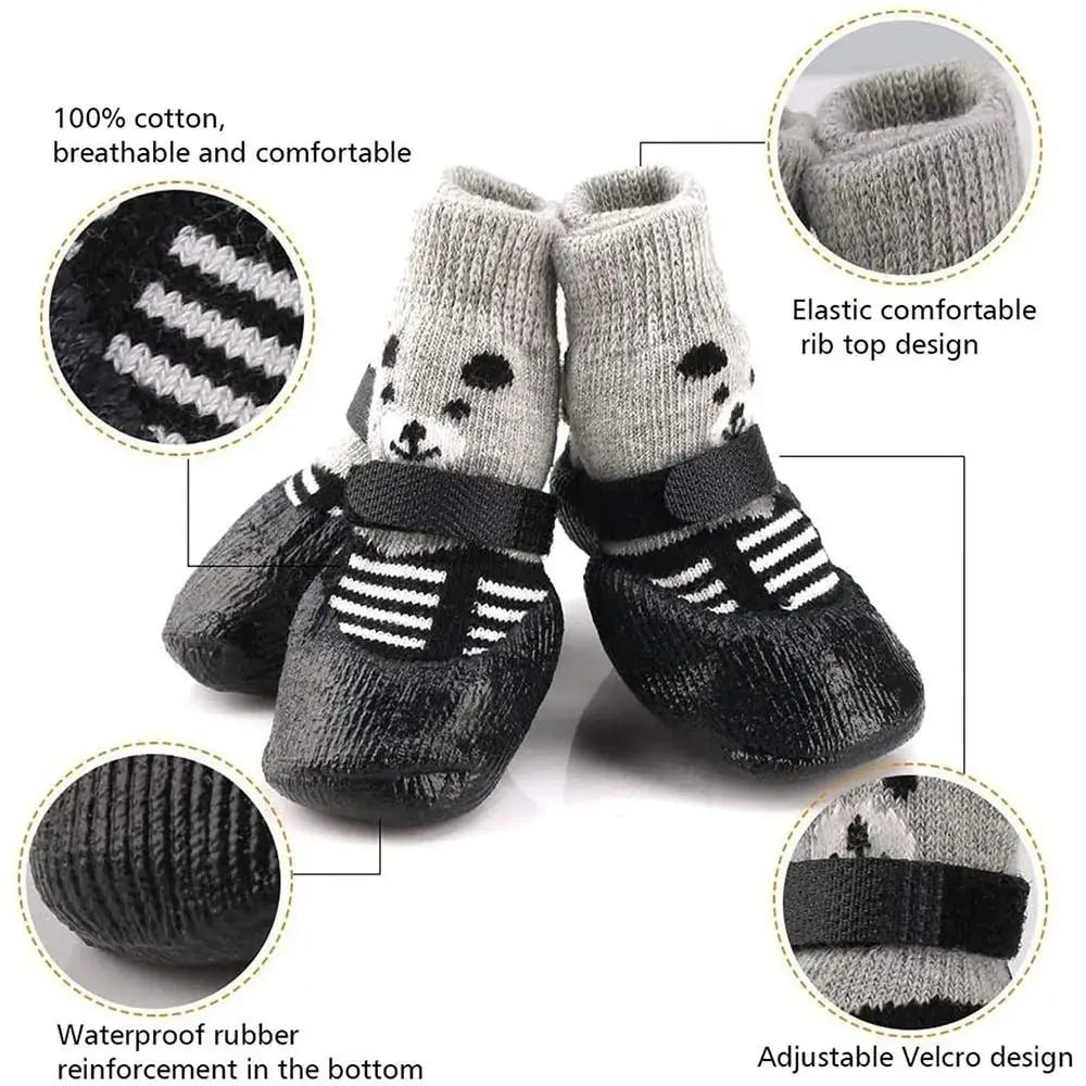 2 Pair Autumn Winter Pet Dog Shoes Socks Waterproof Cats Rubber Socks Non-slip Dog Rain Snow Boots Socks Dogs Knitting Warm Sock