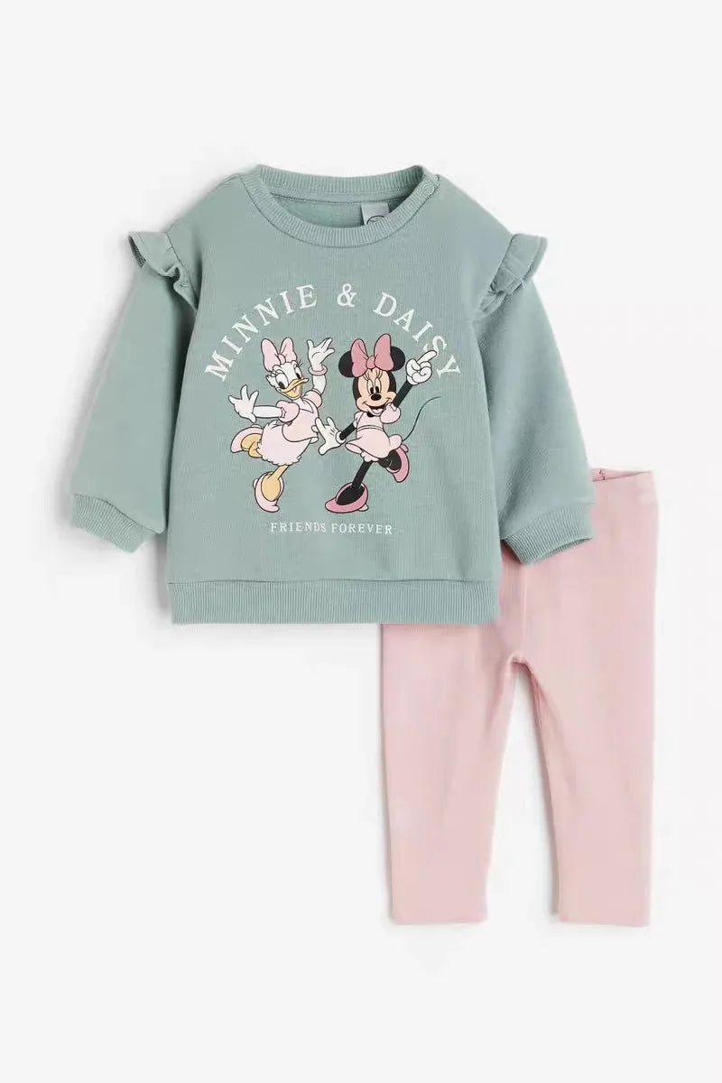 Pink Sweatshirt +Trousers 1-6Age Girls Fashion Casual Loose Outfits Kids New Cartoon Cute Hoodies+Pants Long Sleeve 2 Piece/Set