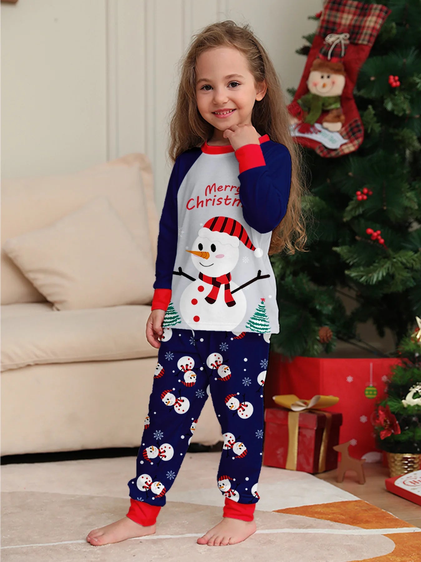 New Year's 2024 New Sleepwear for Sleeping White Snowman Parent Child Christmas Pajamas Cartoon Family Pajamas for Couples