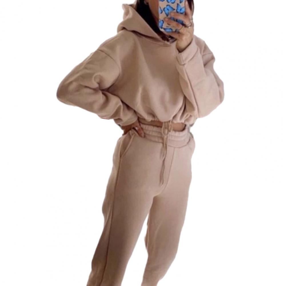 Women Hoodie Pants Set Sexy Cropped Hoodie Trousers Sports 2 Pieces Set Casual Sweatshirt Jogger Pants Set Sweatpants Outfit