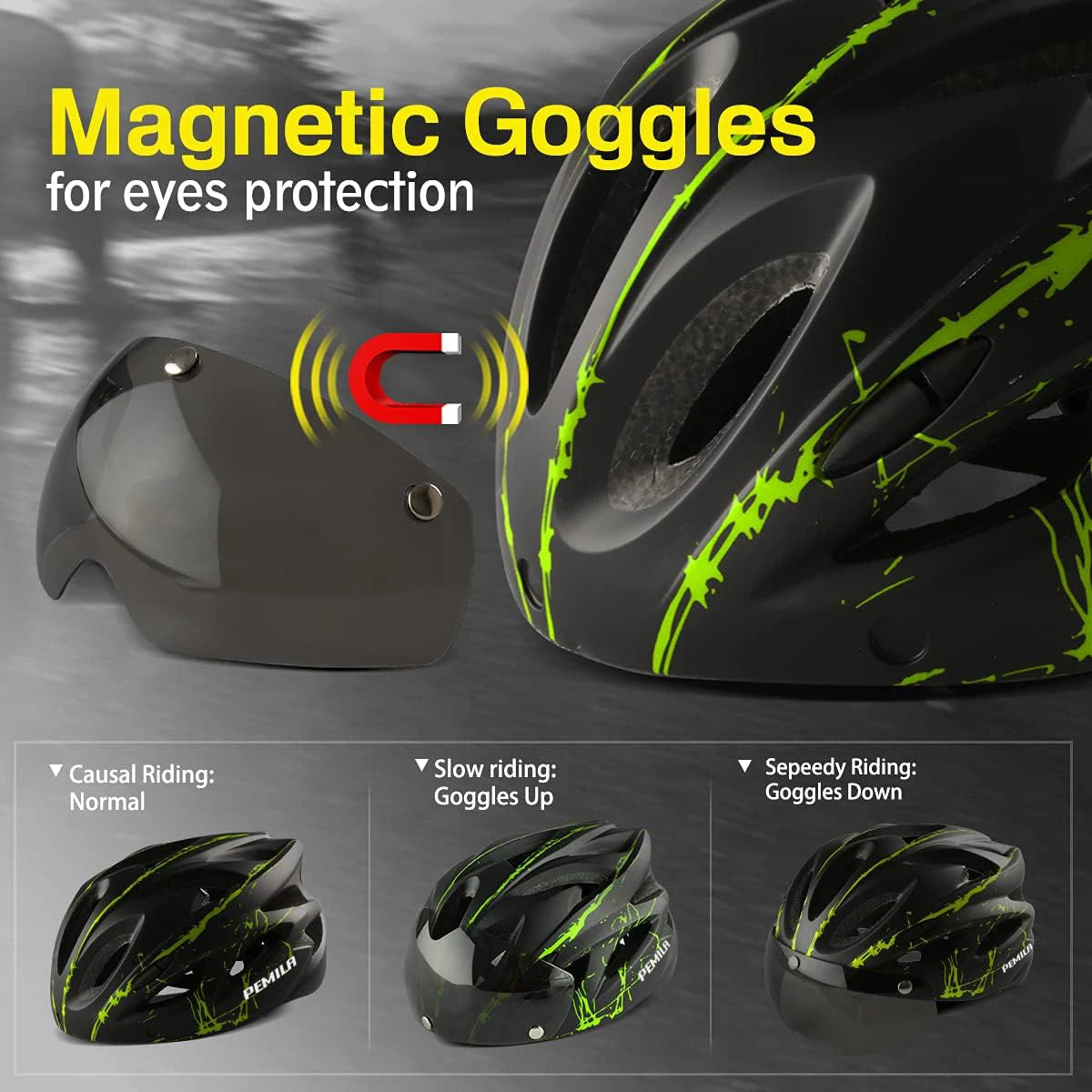 PEMILA Ultralight Cycling Safety Helmet Outdoor Motorcycle Bicycle Helmet Removable Lens Visor Mountain Road MTB Bike Helmet