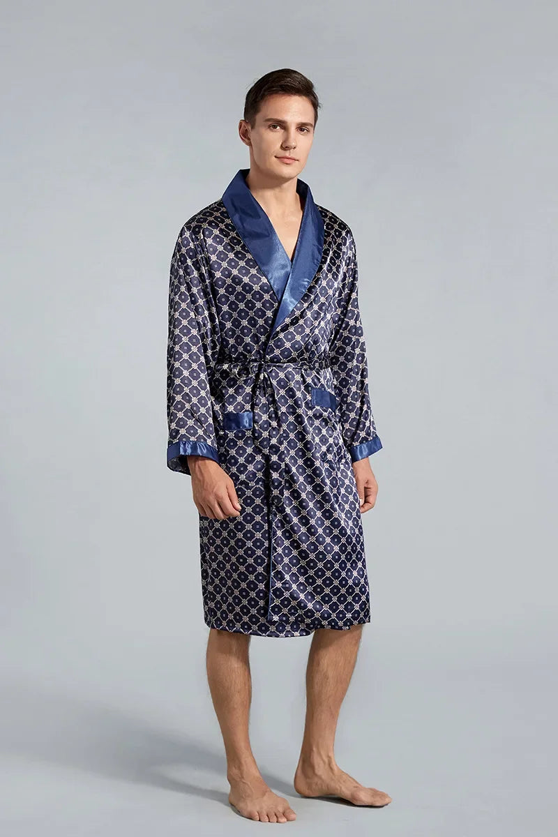 Men Silky Satin Kimono Robe 5XL Long Sleeve Sleepwear Bathrobe Oversized Satin Nightgown Summer Home Clothes