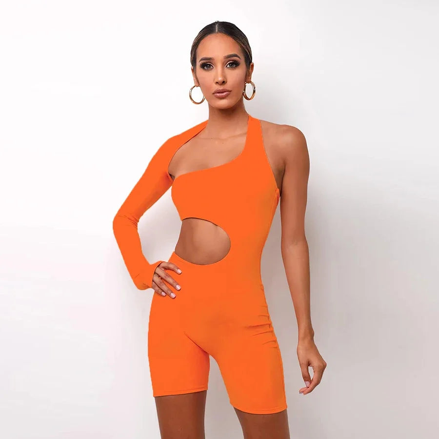 ANSZKTN Skinny Fitness Womens Playsuit 2020 Asymmetrical Solid Ladies Jumpsuits Elastic Ribbed Jumpsuits Bodycon Jumpsuit