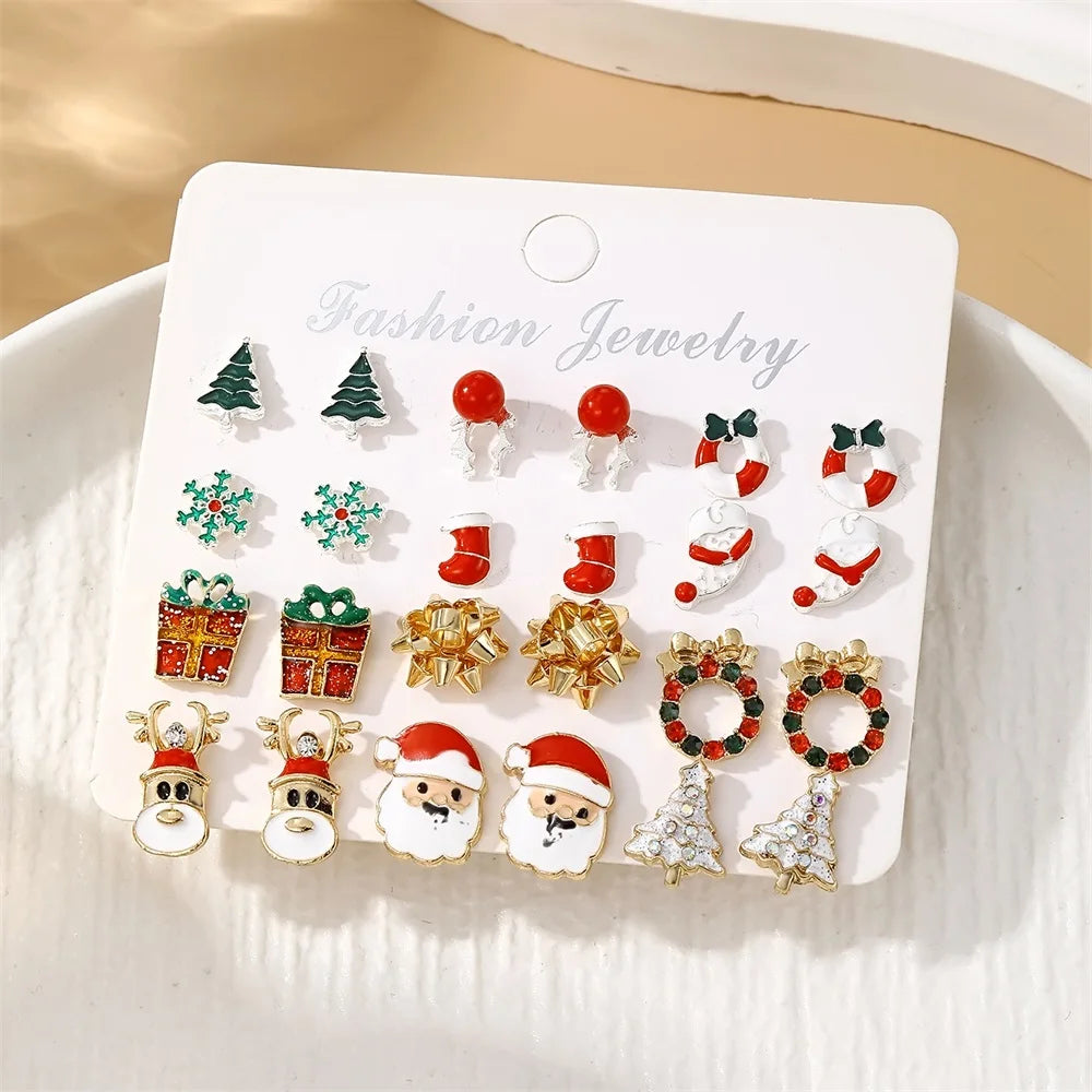 IFMIA Fashion Earrings 2023 Trend For Women Crystal Santa Claus Elk Tree Earring Set Girls Party Christmas Jewelry Gifts