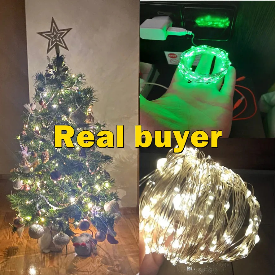 3/10/20M USB LED String Lights Copper Silver Wire Garland Light Waterproof Fairy Lights For Christmas Wedding Party Decoration