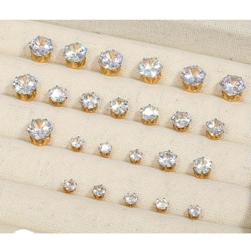 30 pairs of classic simple round colored pearl zircon earrings set for women