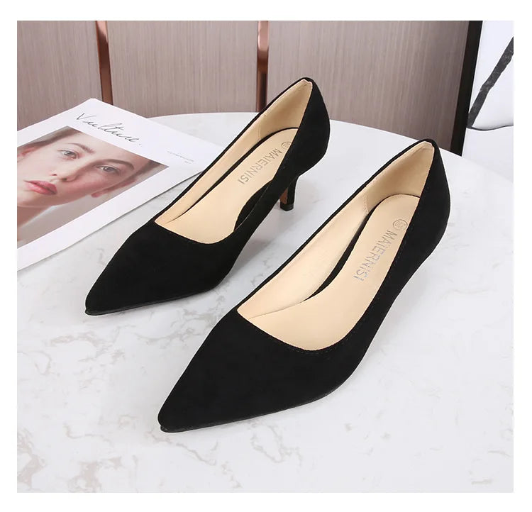 Low Heel Pumps Lady Pointed Toe Kitten Heels Female Green Flock Plus Size 43 44 45 46 Red Shoes 2023 Women 5cm High Heels