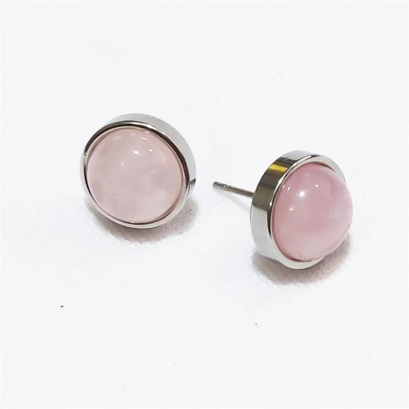 Natural Stone Earrings Healing Crystal Quartzs 10mm Round Beads Steel Stud Fashion Ear Jewelry for Women Girl Wholesale