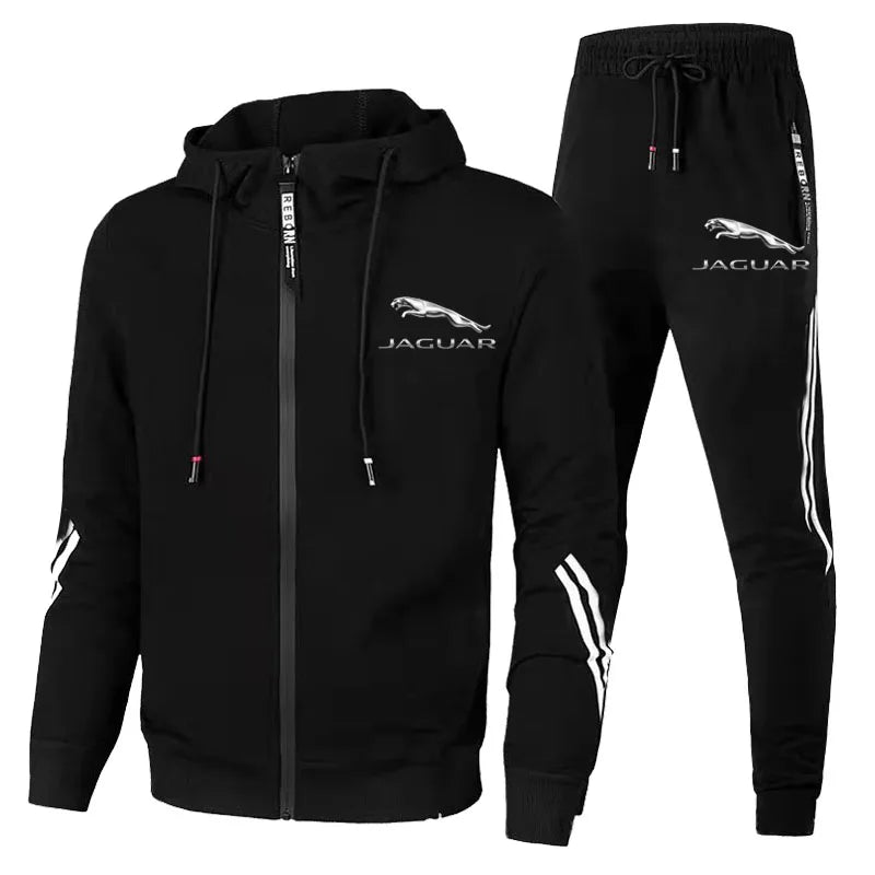 2-piece restricted jacket Jaguar logo printed men's car sports hoodie+pullover gym jogging suit sweater and pants suit 2024