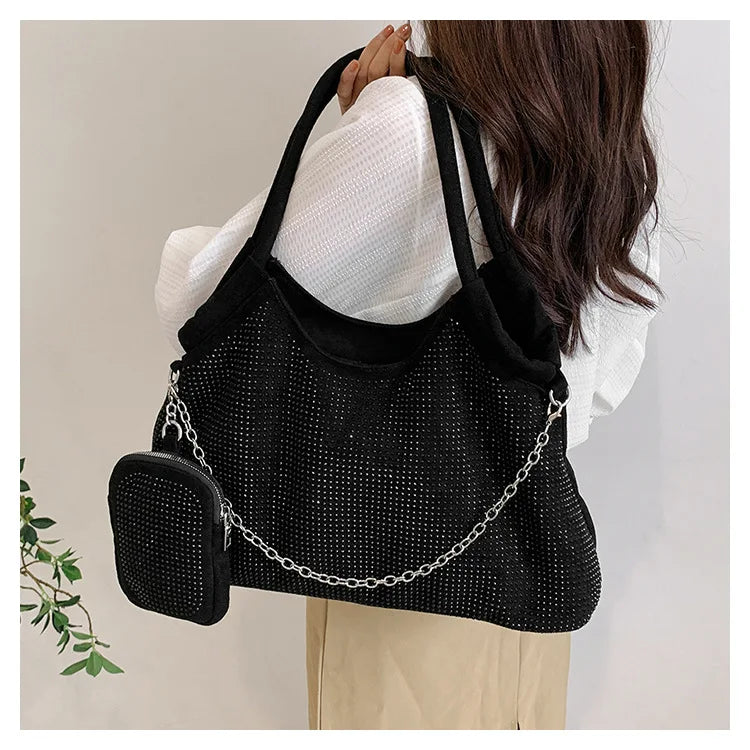 2023 New Shiny Rhinestone Women's Handbag Large Shopping Bag Fashion Dinner Bag Underarm Shoulder Bag Women's Party Commuter Bag