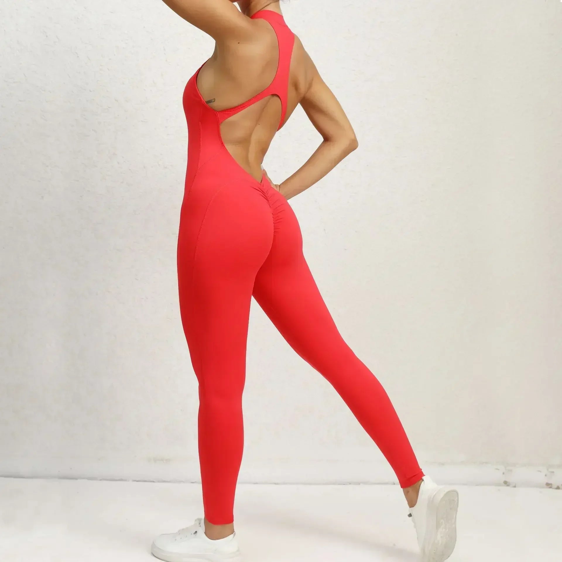 Sexy Hollow Backless Scrunch Sporty Jumpsuit Raises Butt Woman Gym Set One Piece Sport Suit Sleeveless Zip Yoga Fitness Overalls