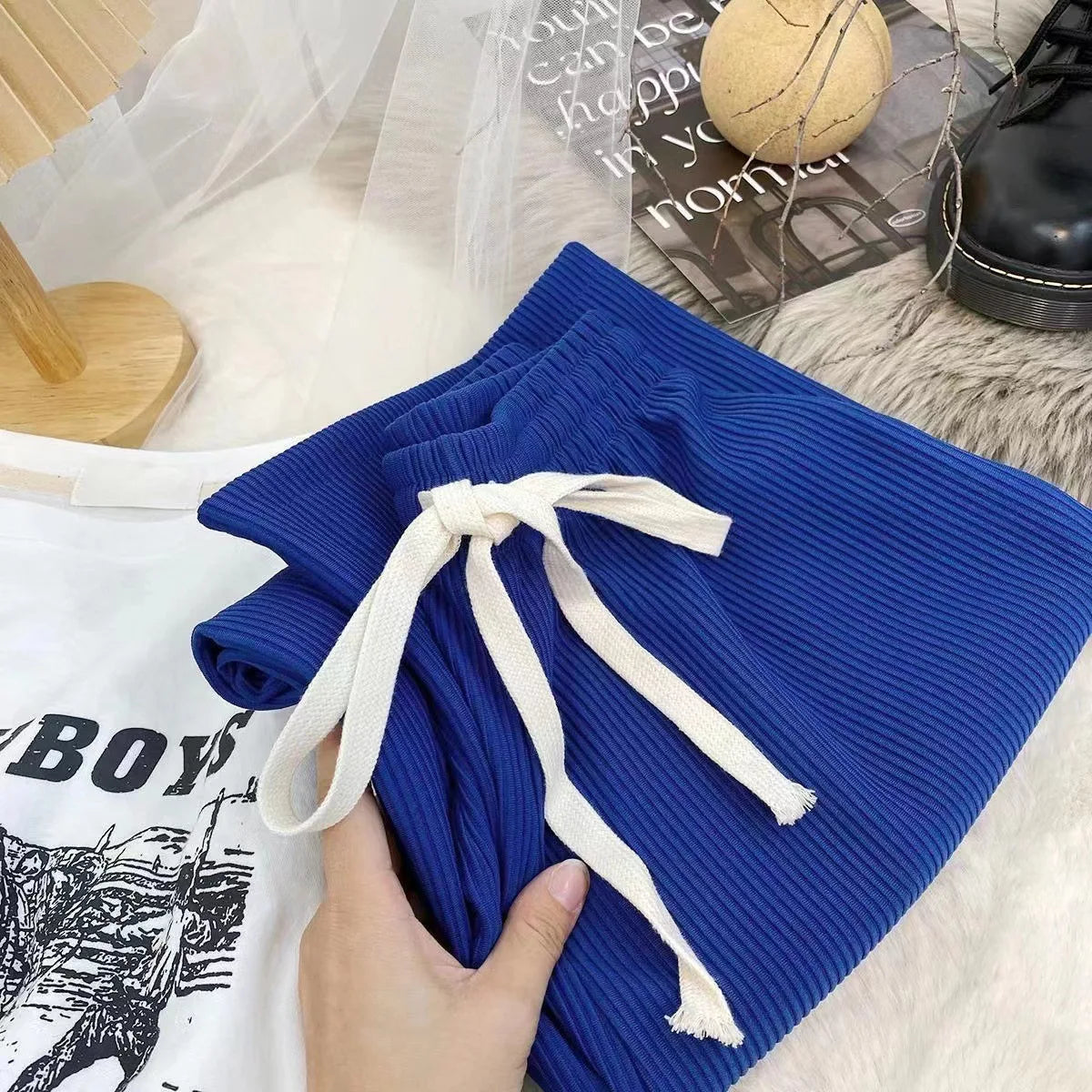 Woman's Trousers Autumn/winter Wide-leg Pants Tall Waist Loose Solid Color Drawstring Ladies Trousers Dropshipping