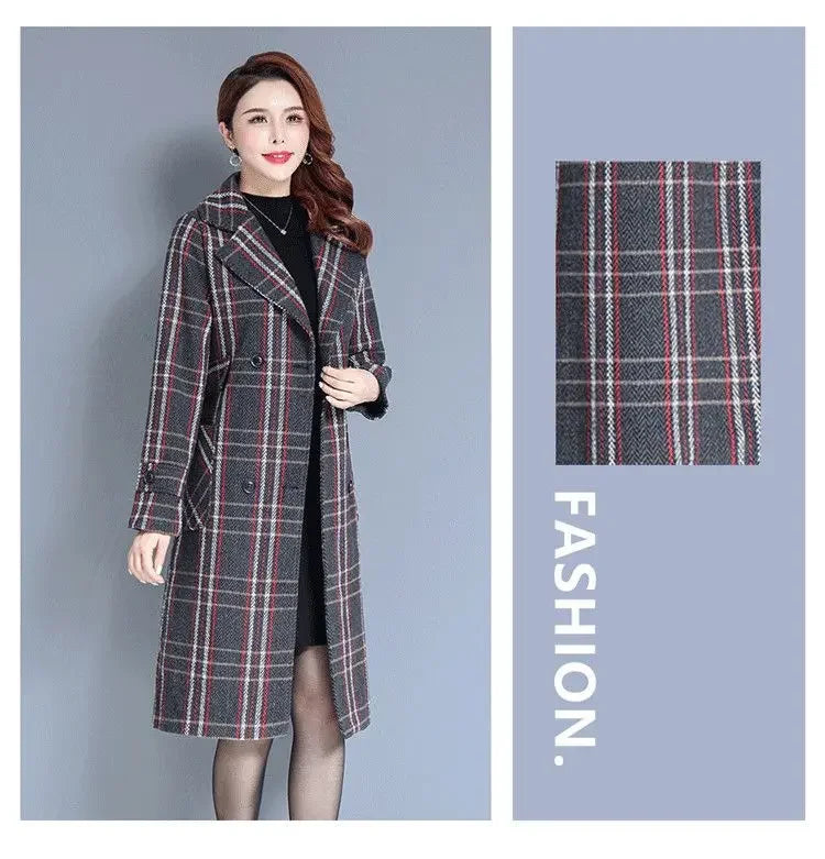 Women's Long Woolen Jacket 2022 New Style Thickened Warm Bird's Nest Plaid Woolen Overcoat Neat Fashion Sense Chic Streetwear