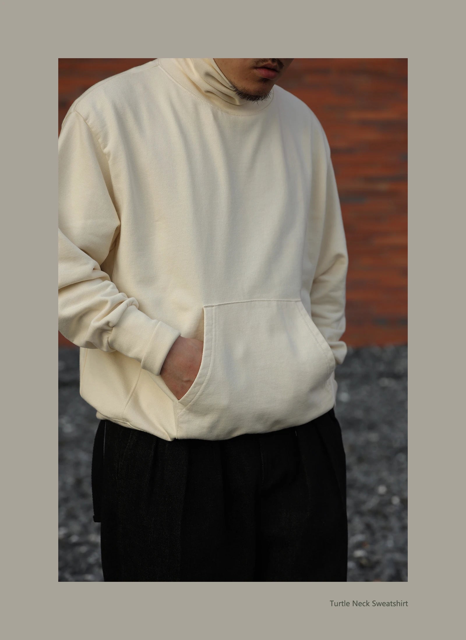 Second Order Men's Turtleneck Sweatshirt Oversized Kangaroo Pocket Solid Pullover