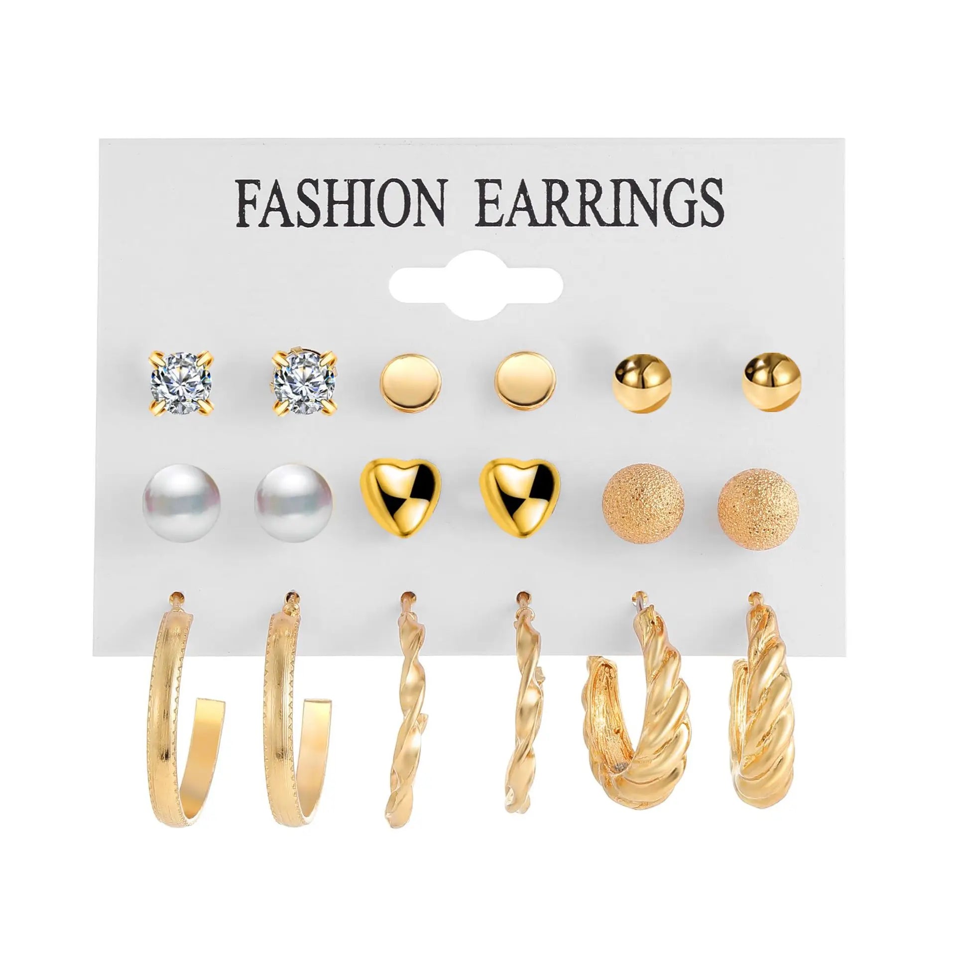 European and American cross-border new minimalist earrings wholesale creative minimalist retro pearl circle earring set 9 pairs