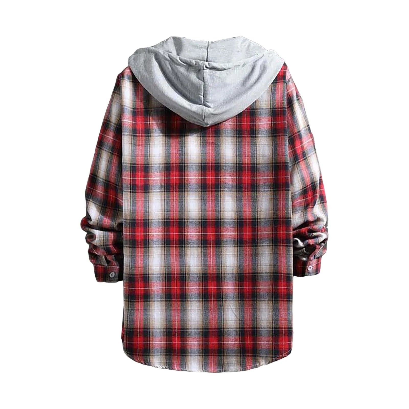 Men S Spring And Autumn Hooded Sweater Coat Fashion Casual Check Pocket Button Long Sleeve Shirt Plus Size Male Shirts