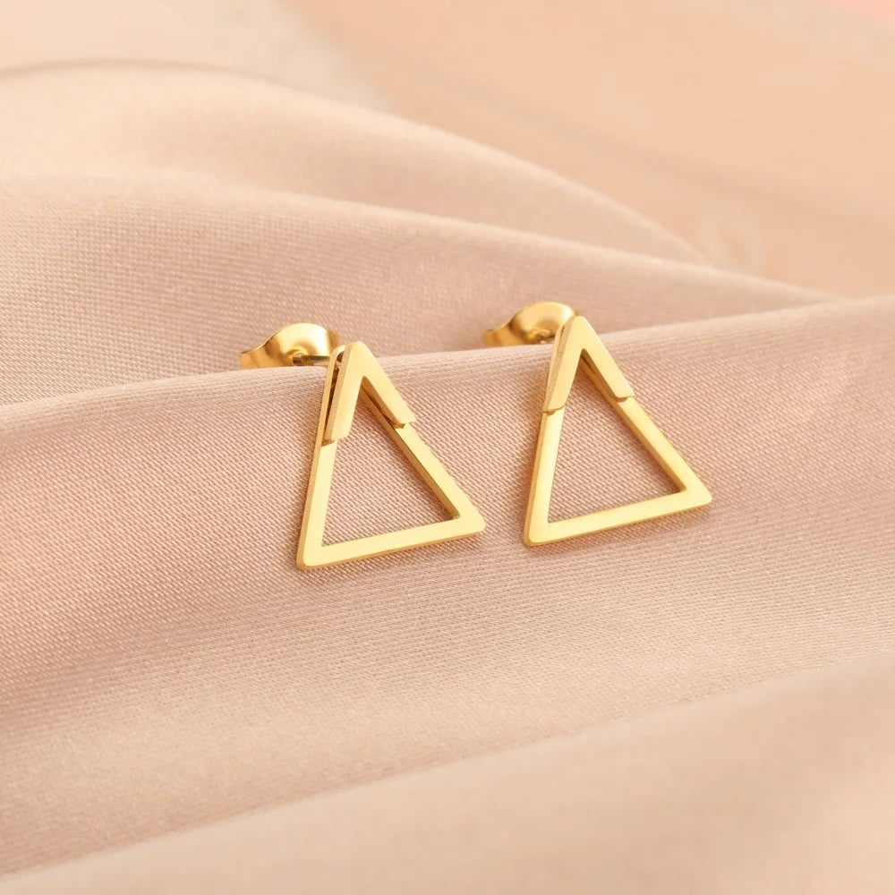 Geometric Square Stud Earrings for Women Girls Gold Color Dainty Ear Jacket Triangle Earring Modern Stainless Steel Jewelry Gift