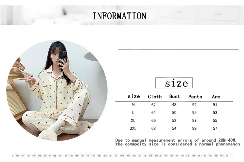 Korean Style Chic Women's Sleepwear Set Extra Soft Peach Lapel Long Sleeve Spring Autumn For Home Use Loose Sleepwear Set