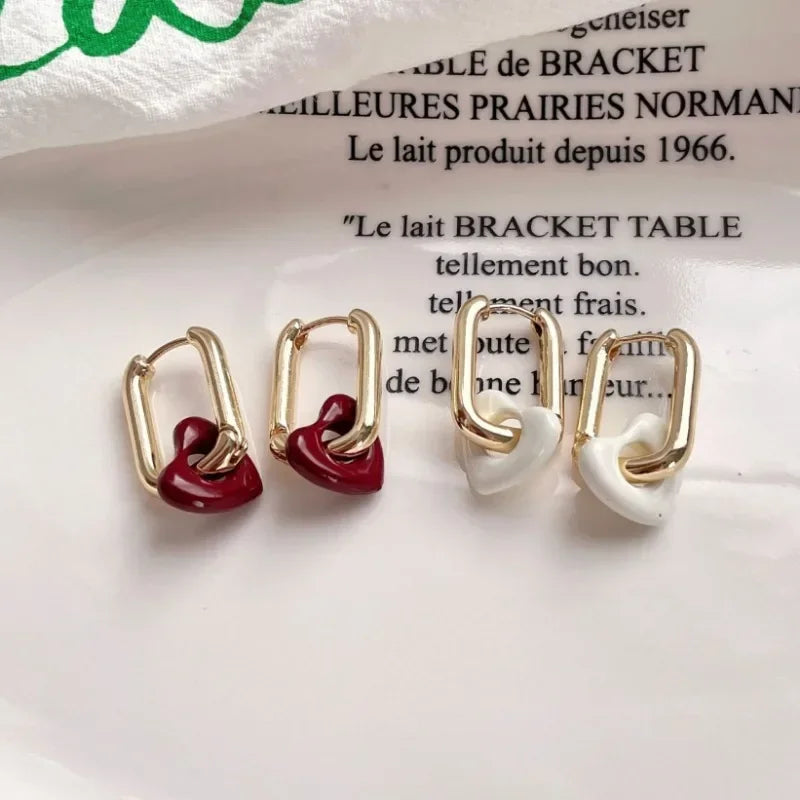 Cute Red Heart Earrings For Women Girls Simple Smooth Love Hoop Earrings Fashion Geometric Earrings Party Round Ear Jewelry