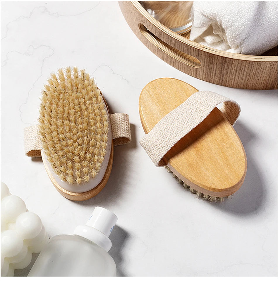 1pcs Exfoliating Wooden Body Massage Shower Brush Natural Bristle Bath Brush Soft SPA Woman Man Skin Care Wet Dry Body Brush