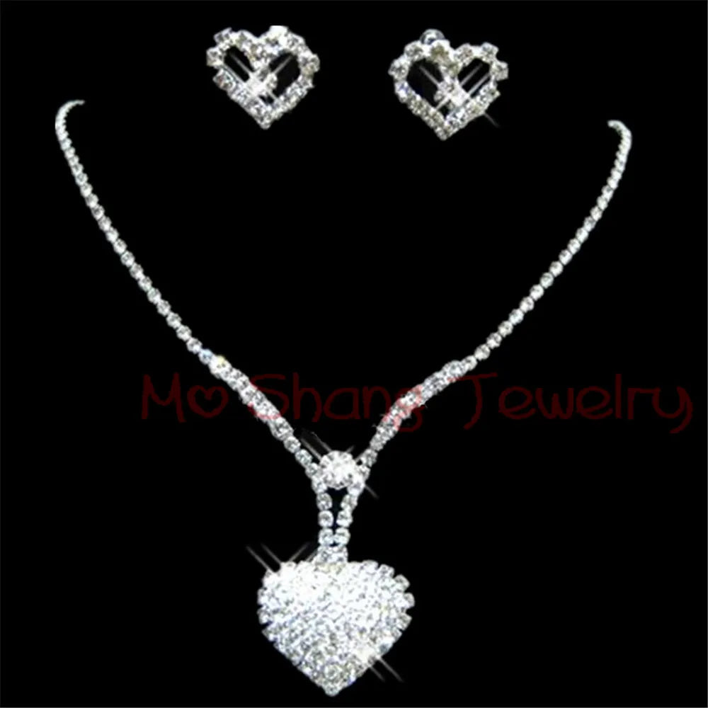 Rhinestone Crystal Silver Color Choker Necklace & Earrings for Women Rhinestone Statement Bridal Wedding Jewelry Sets Wholesale