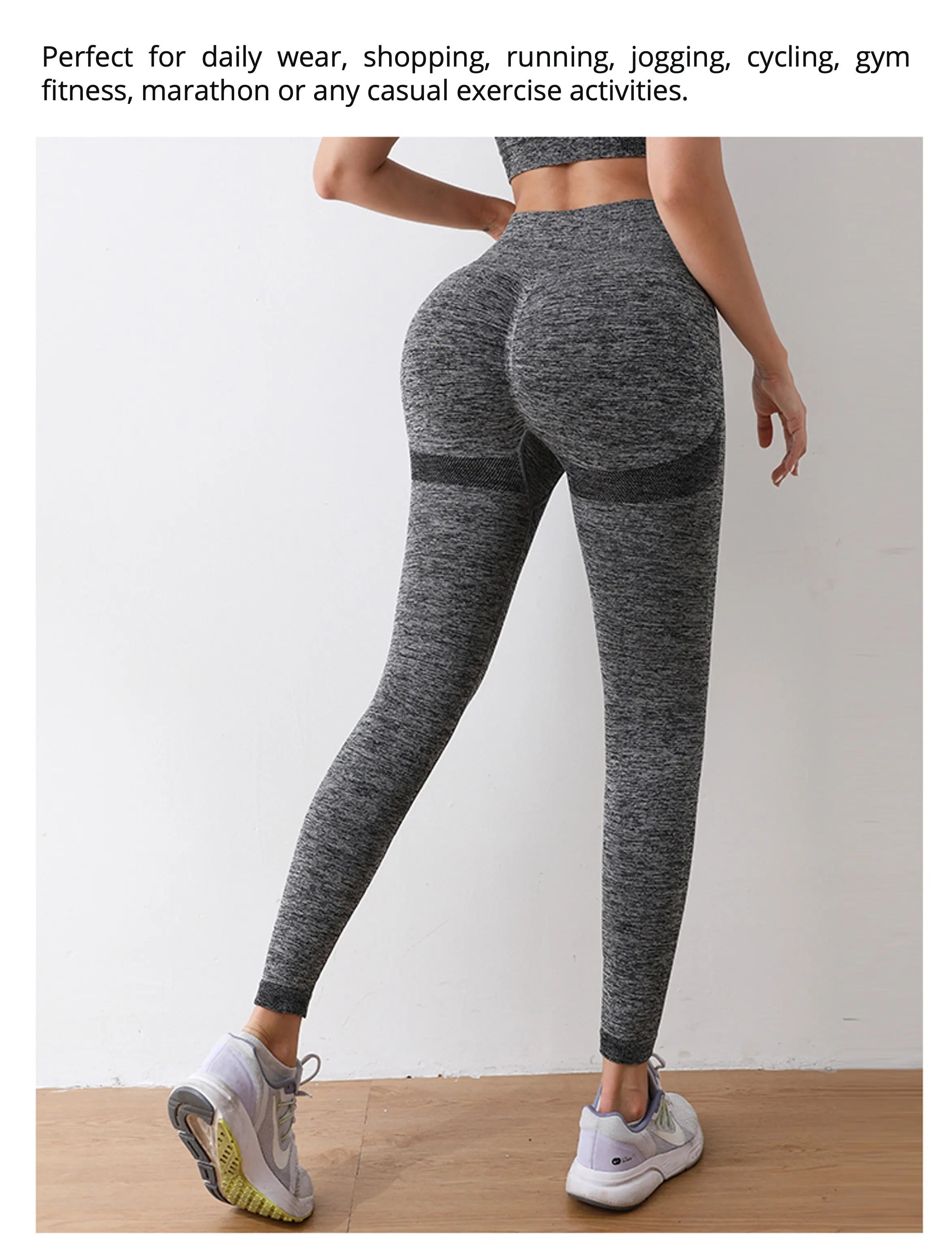 Women Butt Lifting Yoga Leggings Elastic Workout High Waist Tummy Control Ruched Booty Pants Seamless Gym Compression Tights